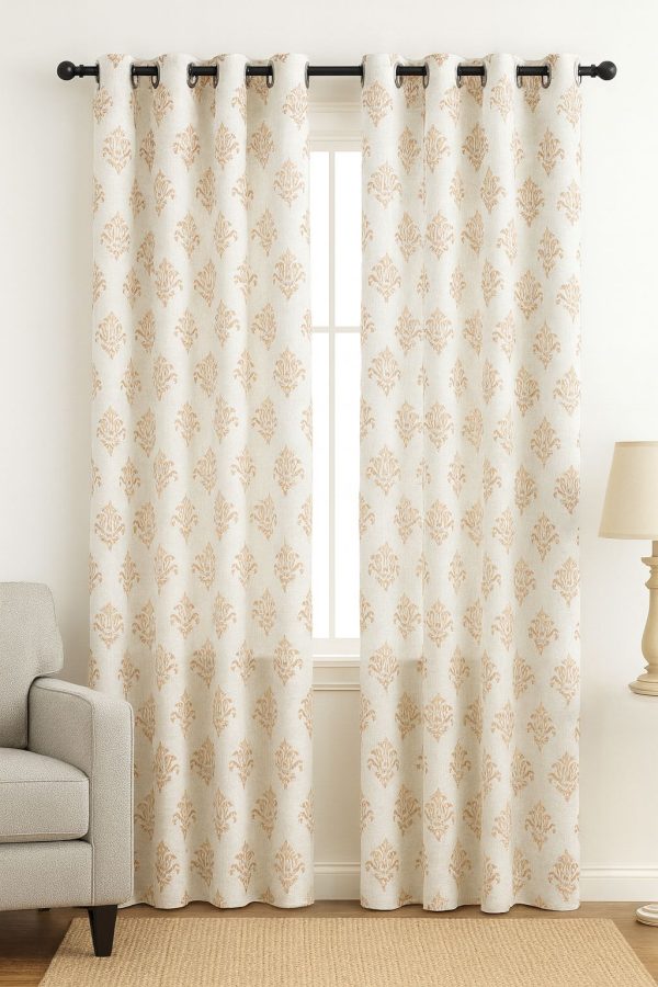 SANJARR Beige _Linen Sheer Print Curtains