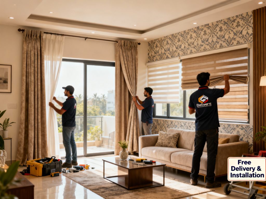 Custom Curtains, Blinds & Wallpaper Installation in Bangalore | Free Delivery & Professional Fitting