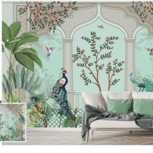Tropical design custom printed wallpaper by Sanjar Furnishings in Bangalore